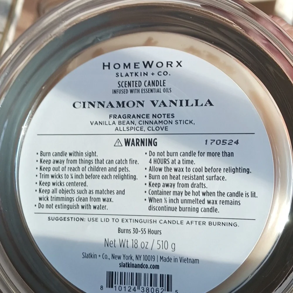 Candles Homeworx by slatkin cinnamon- vanilla, 4 wick, "Brand New" set of 2 - Picture 5 of 11